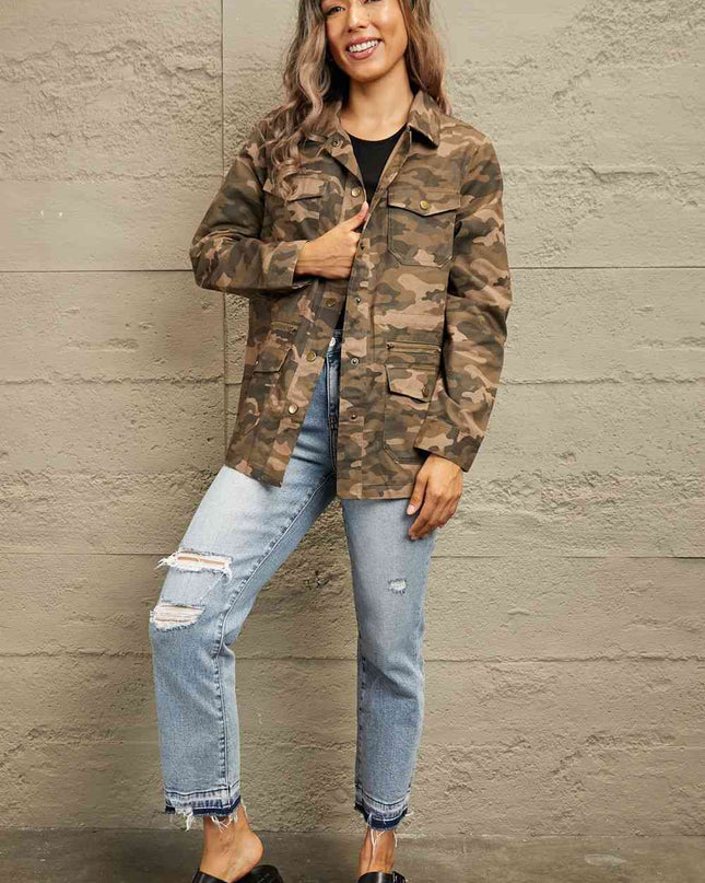 Double Take Camouflage Snap Down Jacket - Hey Love Boutique