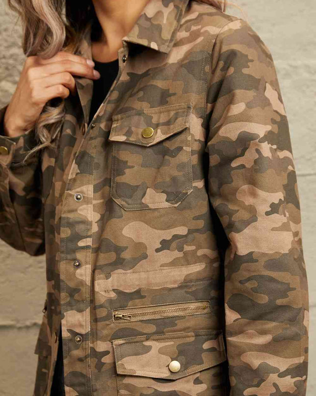 Double Take Camouflage Snap Down Jacket - Hey Love Boutique