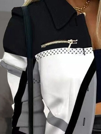 Printed Button Up Zip Detail Jacket - Hey Love Boutique