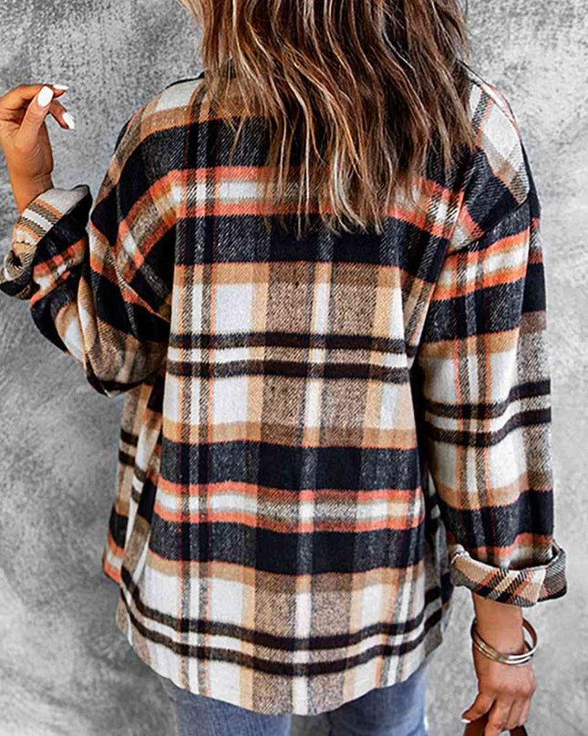 Plaid Button Shirt Jacket with Breast Pockets