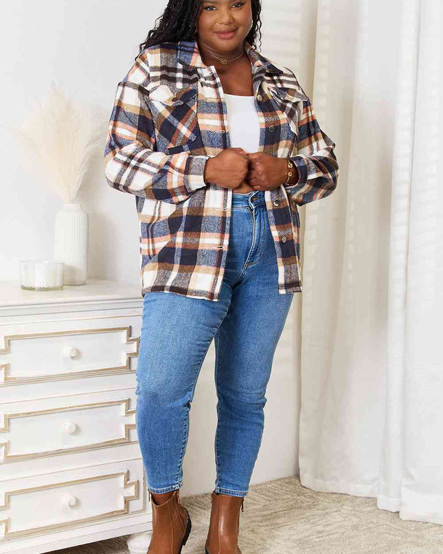 Plaid Button Shirt Jacket with Breast Pockets - Hey Love Boutique