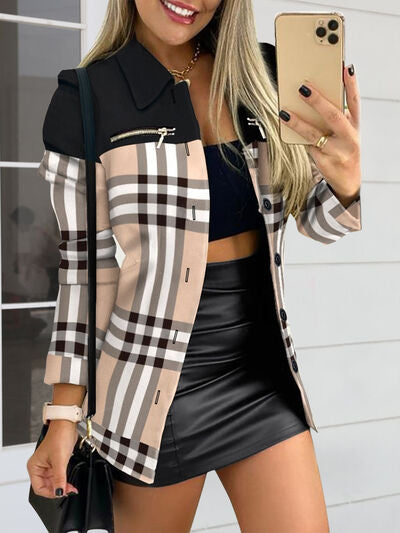 Printed Button Up Zip Detail Jacket - Hey Love Boutique