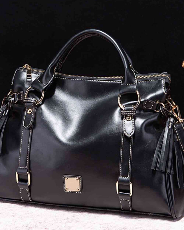 Leather Handbag with Tassels