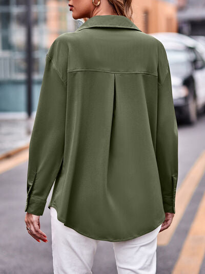 Pocketed Button Up Shirt - Hey Love Boutique