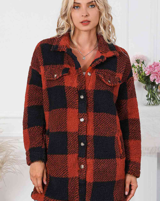 Plaid Button Down Coat with Pockets