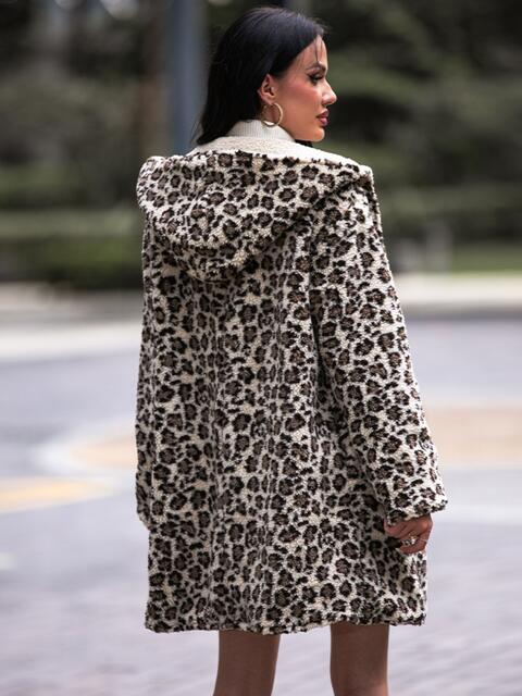 Leopard Print Hooded Teddy Coat - Hey Love Boutique