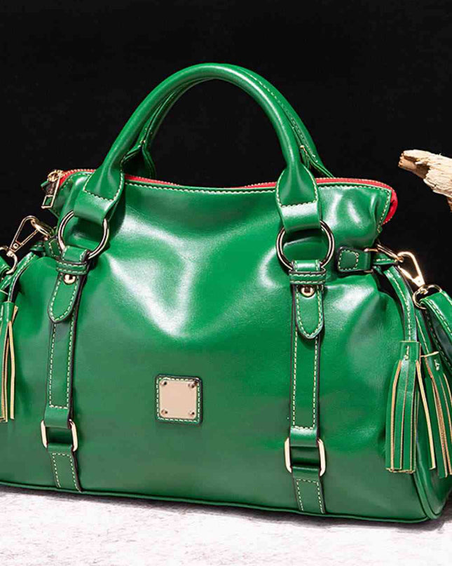 Leather Handbag with Tassels