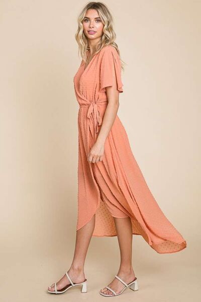 Swiss Dot Tied Slit Dress - Hey Love Boutique