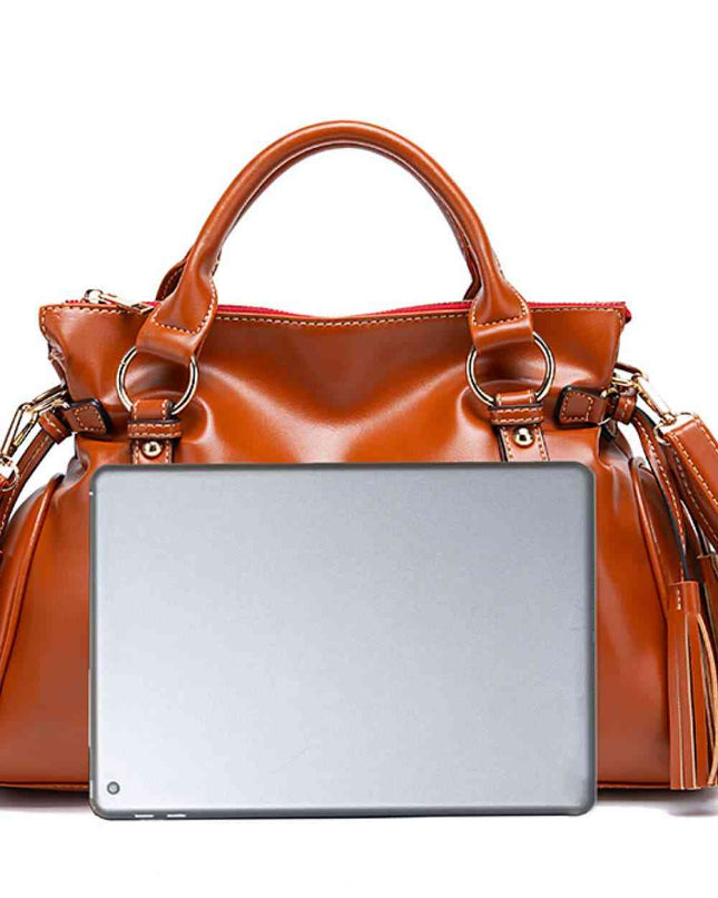 Leather Handbag with Tassels