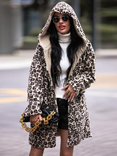 Leopard Print Hooded Teddy Coat - Hey Love Boutique