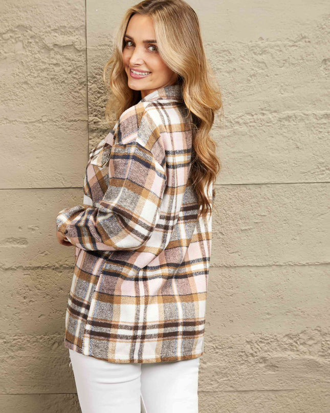 Plaid Button Shirt Jacket with Breast Pockets