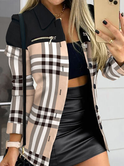 Printed Button Up Zip Detail Jacket - Hey Love Boutique
