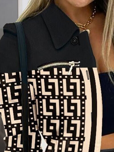 Printed Button Up Zip Detail Jacket - Hey Love Boutique
