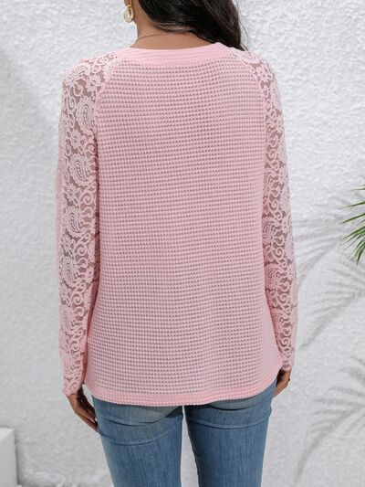 Half Button Raglan Sleeve Blouse - Hey Love Boutique