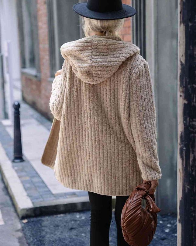 Open Front Ribbed Hooded Coat