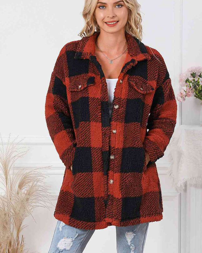 Plaid Button Down Coat with Pockets