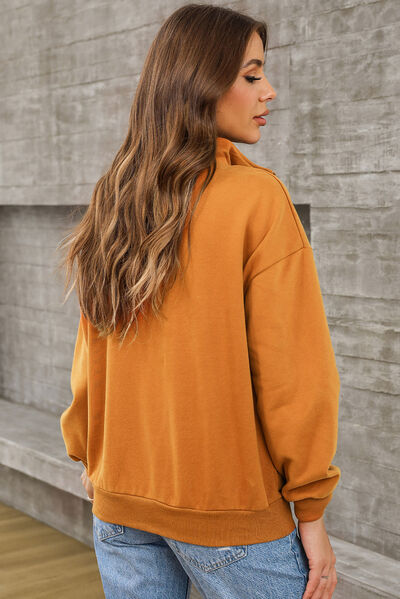 Quarter Zip Dropped Shoulder Sweatshirt - Hey Love Boutique