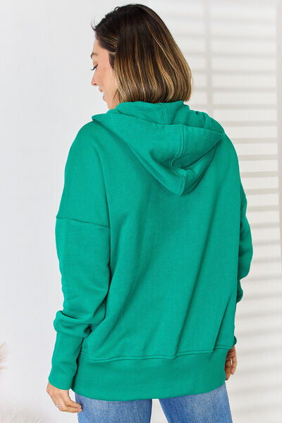 Zenana Half Snap Long Sleeve Hoodie - Hey Love Boutique