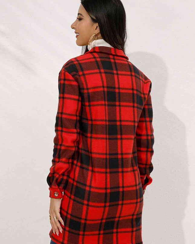 Plaid Collared Longline Coat - Hey Love Boutique