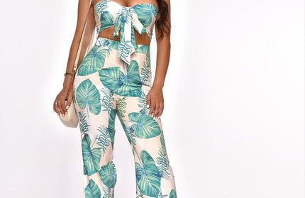 Sexy Printed Chest Wrapped Pants Set - Hey Love Boutique