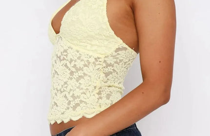 Lace Backless Halter Neck Shirt