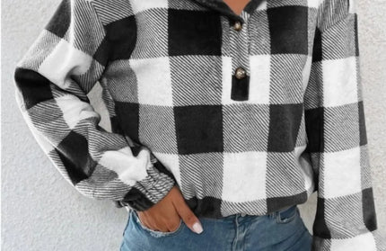 Checkered Open Collar Casual Hoodie