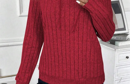 Drawstring Ribbed Long Sleeve Hoodie