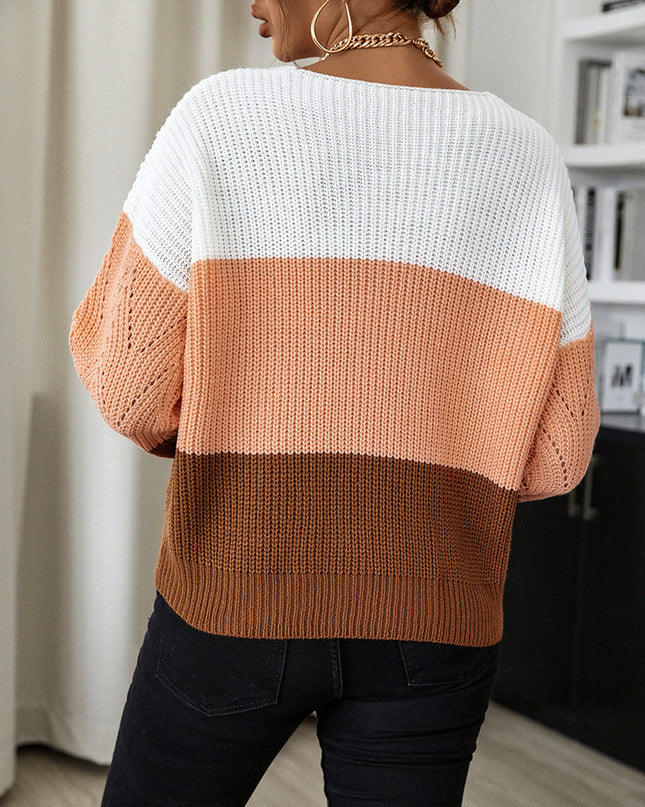 Pullover V-neck Cut out Long Sleeve Sweater - Hey Love Boutique