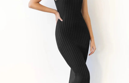 Slit Ribbed Round Neck Sleeveless Dress