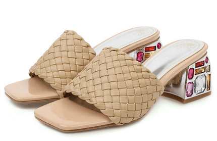 Slide Low Heels Casual Knitted Beach Women's Slipper Large Size 48