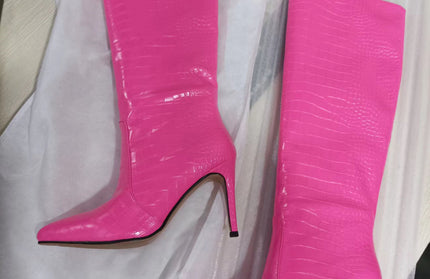 Pointed Toe Crocodile Pattern Knee Thigh Boots