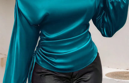 Drawstring One Shoulder Long Sleeve Blouse