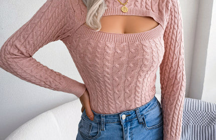 Net Red Style Live Shot Autumn And Winter Fashion Hollowed Out Fried Dough Twist Long Sleeve Sweater - Hey Love Boutique