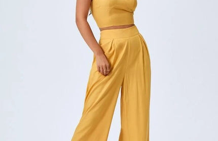 Open Back Suspender Wide Leg Pants Set - Hey Love Boutique