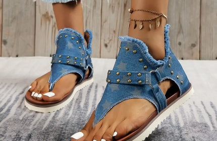Studded Raw Hem Flat Sandals