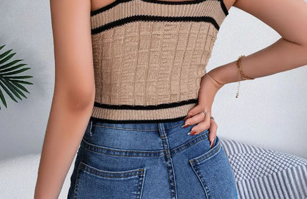 Decorative Button Wide Strap Knit Crop Top