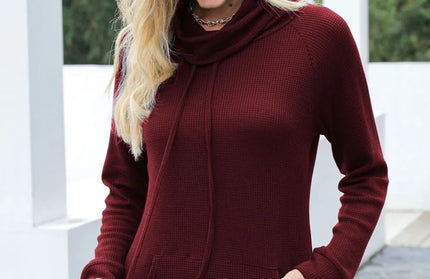 Drawstring Mock Neck Raglan Sleeve Hoodie