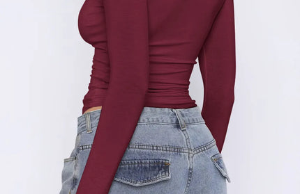 Ruched Asymmetrical Neck Long Sleeve T-Shirt