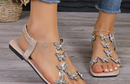 Rhinestone Butterfly Flat Sandals