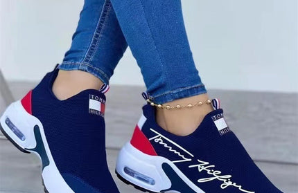 Flying Knitted Letters Embroidered Color-Blocking Sneakers - Hey Love Boutique