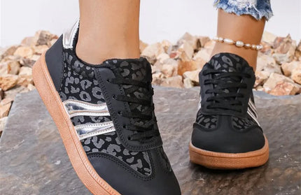 Leopard Round Toe Lace Up Athletic Sneakers