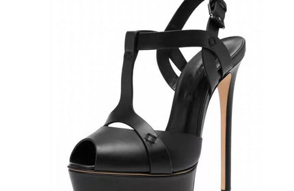 Cross Belt Leather Roman High Heels