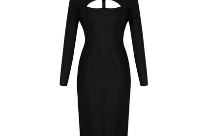 Women Bodycon Bandage Dress White Long Sleeve Hollow Out Club Dress Vestidos Celebrity Evening Party Midi Dress