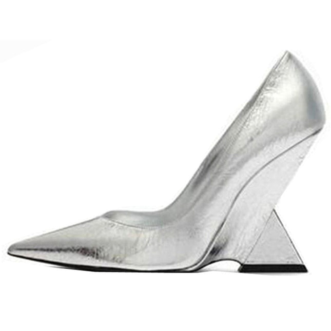 Ultra high heels, shallow mouth, pointed toe, patent leather wedge shoes, catwalk plus size shoes