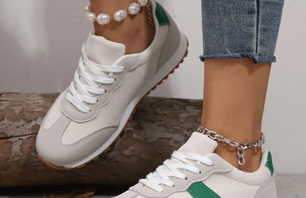 Leather Contrast Round Toe Flat Sneakers