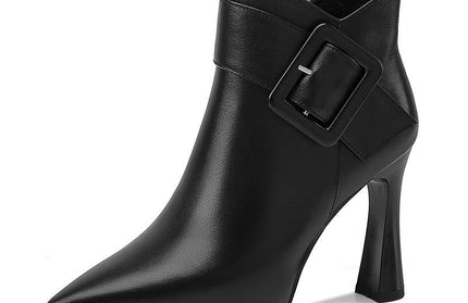 Pointed Toe High Heel Ankle Boots with Buckle