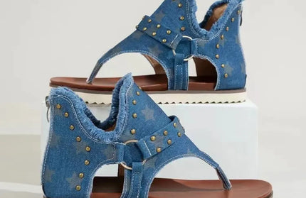 Studded Raw Hem Flat Sandals