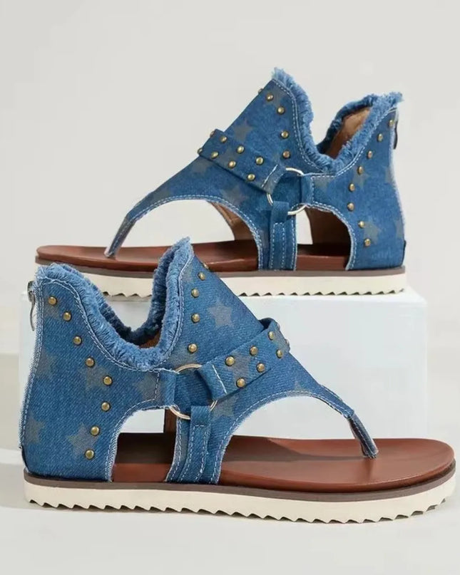 Studded Raw Hem Flat Sandals