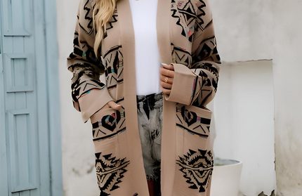 Geometric Open Front Cardigan - Hey Love Boutique