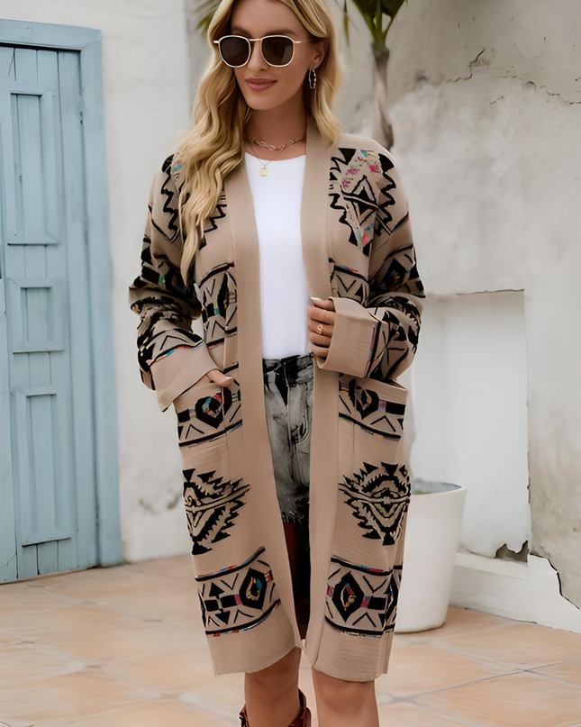 Geometric Open Front Cardigan - Hey Love Boutique